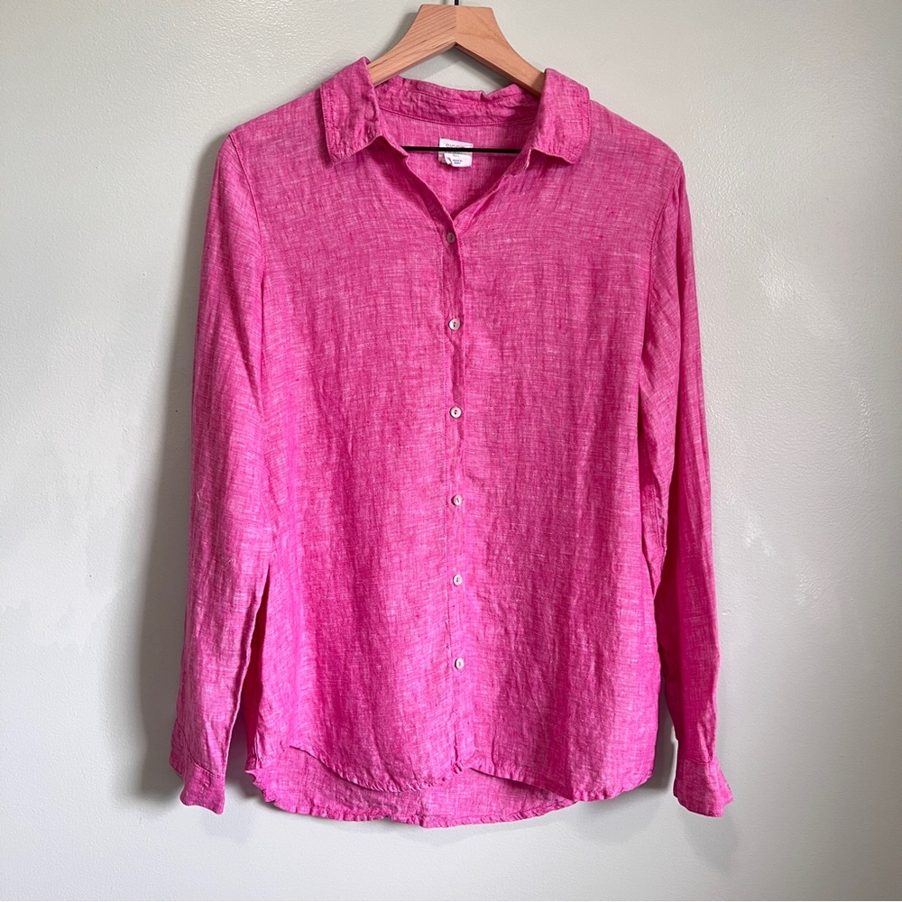 100% Linen Women’s Button Up, Sigurd Olsen, Pink, Size L, Breathable Lightweight